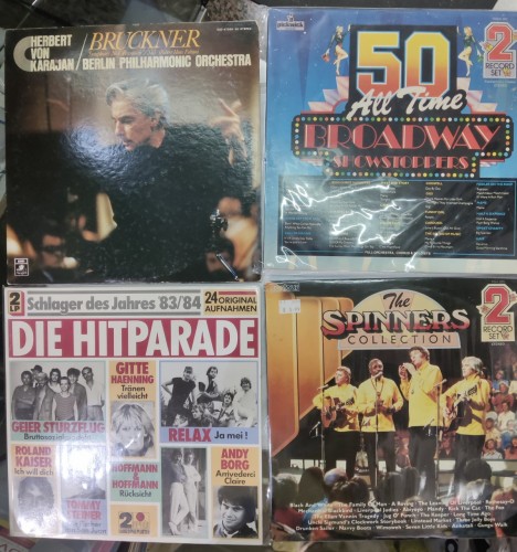 黑膠Lp:2dics bruckner. 2dics 50 all time broadway. 2dics die Hitparade 83/84 $55. $100 for 2pcs.